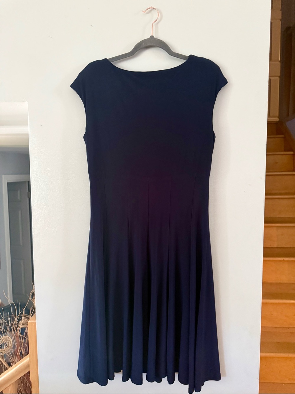 Lauren Ralph Lauren Navy Blue Surplice Jersey V-Neck Fit Flare Dress Sz 14 - Picture 3 of 4